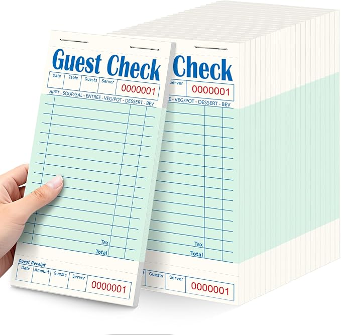 ZPARIK 20 Pack/1000 Tickets Guest Checks Books for Servers, Green | 50 Sheets Per Pack, Total 1000 Total Tickets; Durable Server Notepads for Cafes, Diners & Restaurant Staff