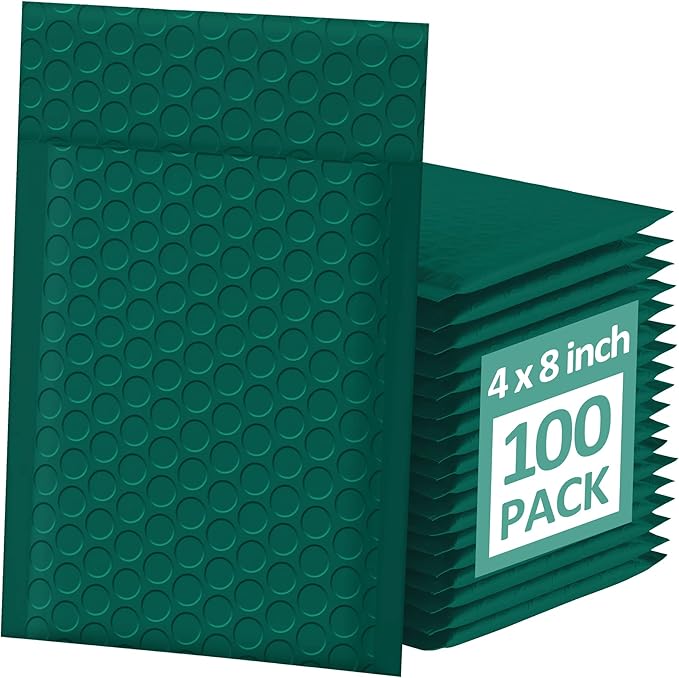 Famagic Bubble Mailers 4x8 Inches 100pc Ultramarine Green Shipping Bags Self Seal Adhesive Padded Envelopes Mailing Bags for Small Business Usable Size 4x7" Small Bubble Poly Mailers Bags