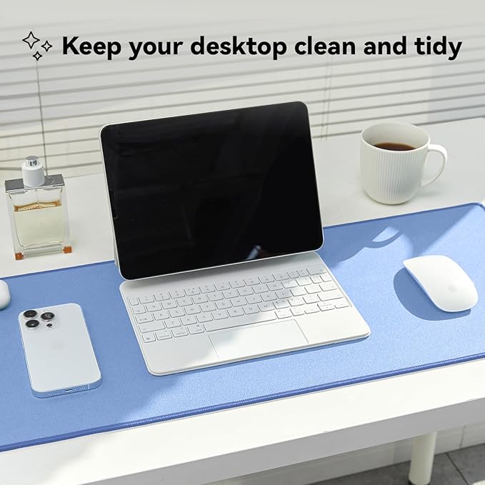 Waterproof Large Gaming Mouse Pad with Durable Stitched Edges, Non-Slip Rubber Base, Grainy Jacquard Mouse Mat Desk Pad for Home Office Gaming, 27.6"x11.8"x0.12", Matte Blue