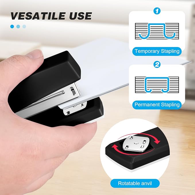 Stapler with 5000 Staples - 25 Sheet Capacity, Staplers for Desk, Black | Non-Slip Office Stapler for classroom, home, School