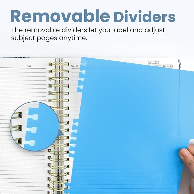 Spiral Notebooks for Work 5 Subject Notebook with Removable Dividers | Aesthetic Hardcover Journal for Women 8.5" x 11" College Ruled 280 Pages Journal for School & Note Taking, Urban Blossom