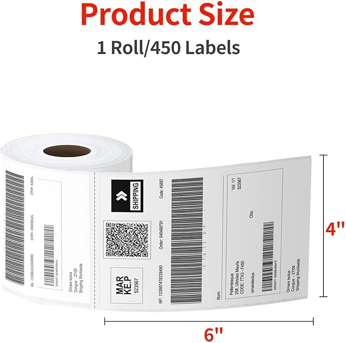 Direct Thermal Labels 4x6-450 Labels/Roll, Thermal Shipping Labels for Zebra 2844 ZP-450 ZP-500 ZP-505, 24 Rolls, 10800 Labels(NOT for DYMO)