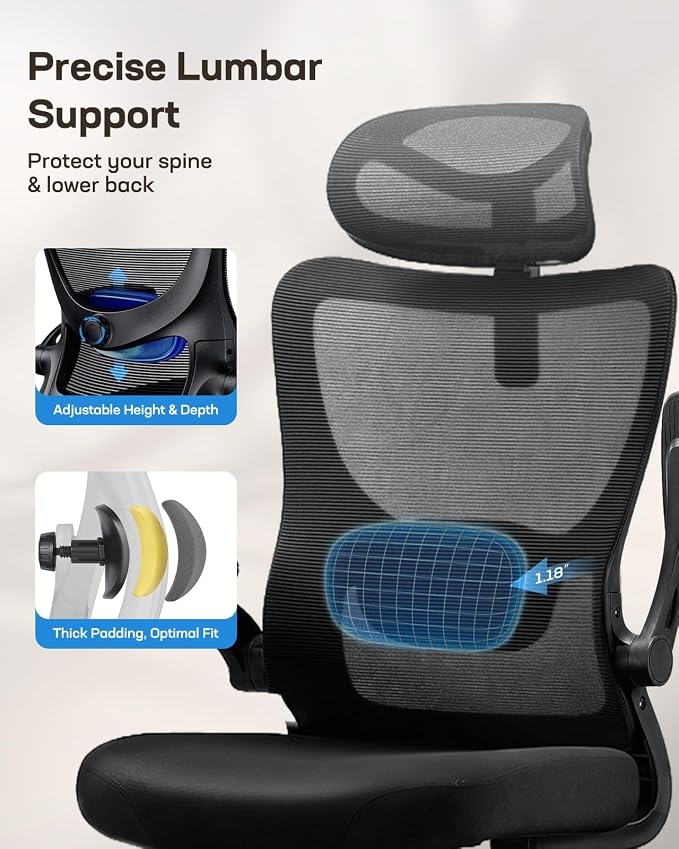 HUANUO Ergonomic Office Chair, High Back Computer Desk Chair with Adjustable Lumbar Support and Headrest, Comfy Gaming Chair with 3D Armrests, Home Office Rolling Chair, Max Load 300 lbs, Pack of 3