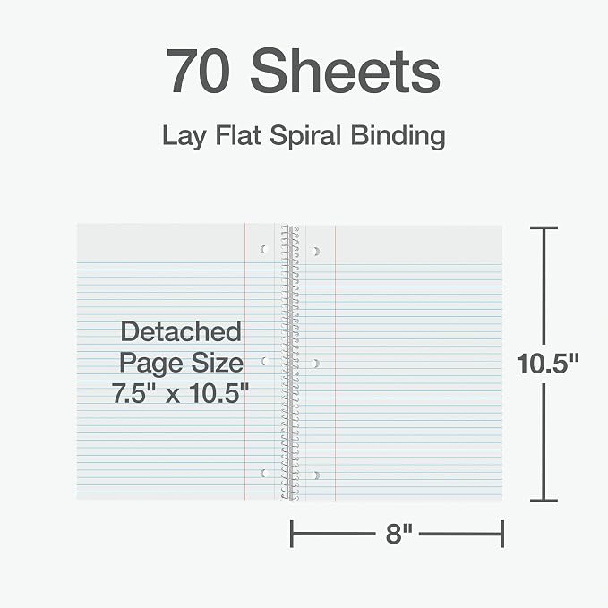 Oxford Spiral Notebooks, 1 Subject, College Ruled Notebooks for School, 8 x 10.5 Inches, 70 Sheets, Assorted Colors, Back to School Supplies (1002522), 2 Count (Pack of 12)