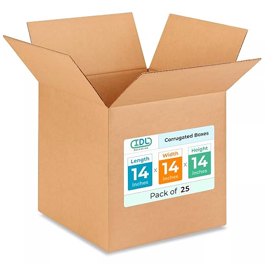 Medium Cube Moving & Shipping Boxes 14"L x 14"W x 14"H (25-Pack) - Extra Strength 200 lb vs Regular - Corrugated Packaging Boxes - Heavy Duty Shipping Box - Cardboard Packing Box by IDL Packaging | Extra Strength 200 lb vs Regular - Corrugated Packagin...