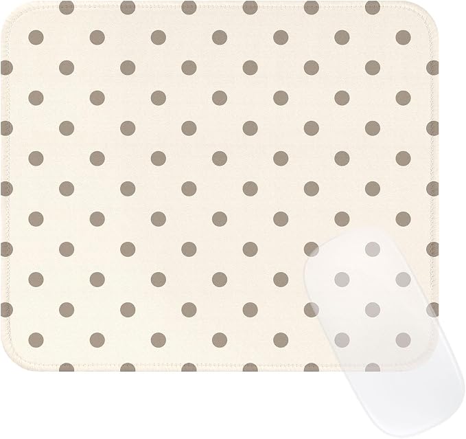Square Cute Dots Mouse Pad with Stitched Edge, Premium Waterproof Cloth Aesthetic Small Dot Mouse Mat, Non-Slip Rubber Base Funny Mousepad Desk Accessories,Dots Khaki Beige
