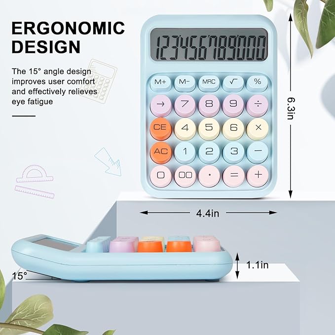 Mechanical Switch Calculator with Big Buttons, Calculators Desktop, 12 Digits, Large LCD Display, Desk Calculator, Cute Pink Calculators for Teachers Students Basic Office (Blue)