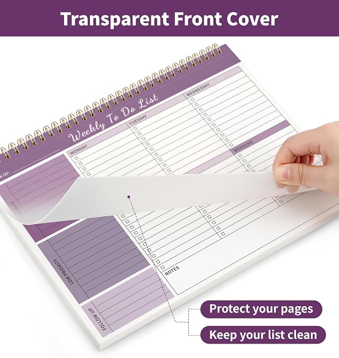 104 Pgs Weekly To Do List Notepad 52 Duplex-Printed Undated Sheets 100 GSM | （8.5"×11") Weekly Desk Planner For Work Home School Office Desk Accessories Supplies & Goal Setting Tasks - Purple
