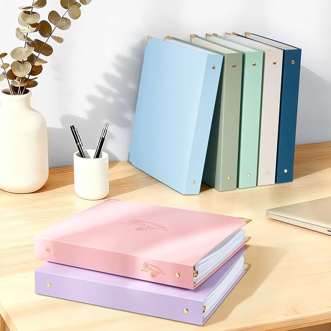 Sooez 3 Ring Binder 1 Inch with Foil Stamping & Metal Corner, Letter Size | Aesthetic Three Ring Binder, 175 Sheets, Fits 8.5" x 11" / A4 Paper, Interior Pocket, School Home Office Wedding Recipes