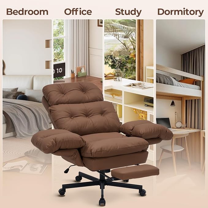 Criss Cross Office Chair with Foot Rest, Big and Tall Office Desk Chair with Flip Armrests for Pets & Cross Legged Sitting, Comfy Executive Ergonomic Reclining Computer Gaming Vanity Chair, Brown