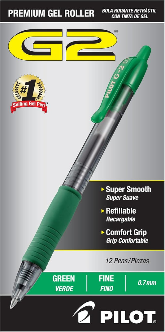PILOT G2 Premium Refillable and Retractable Rolling Ball Gel Pens, Fine Point, Green Ink, 12-Pack (31025)