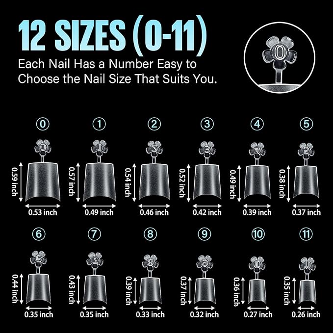 TOMICCA Short Coffin Nail Tips, Acrylic Half Cover Nail Tips Coffin 240Pcs, No C Curve Full Matte Gel Nail Short, Nail Extension Tips for Beginner and Professional 12 Sizes