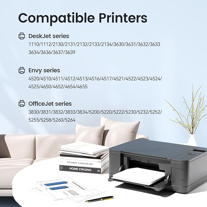 XJI 63XL Ink Cartridges Replacement for HP Ink 63XL 63 XL (Black, 2 Pack) | for OfficeJet 3830 3833 5222 5255 5258 5260 Envy 4510 4520 4650 DeskJet 1112 2132 3630 3632 3634 3637 3639 Printer