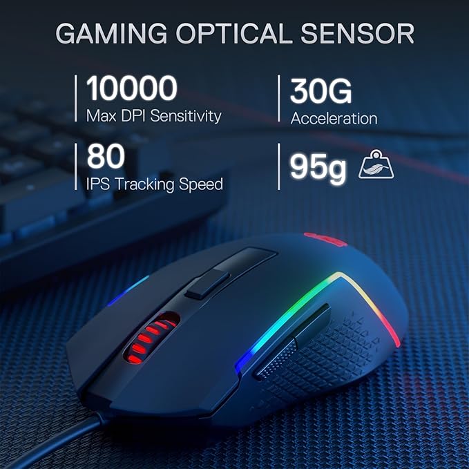Redragon S141 Gaming Keyboard & Mouse Combo, 98 Keys K515 Wired RGB Membrane Keyboard and 10000 DPI Wired M616 Gaming Mouse Bundle