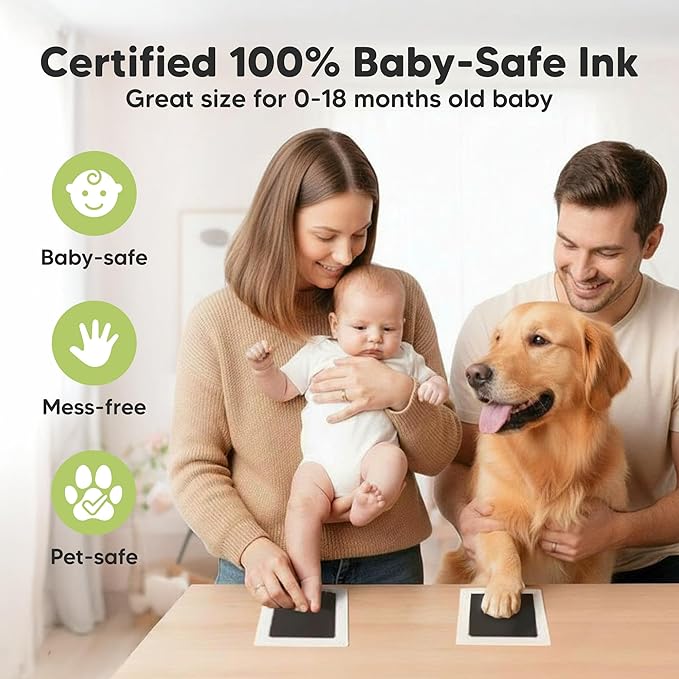4-Pack Inkless Baby Hand and Footprint Kit - Mess Free Ink Pad for Newborn Keepsake, Dog Nose & Paw Print Kit, Clean Touch Ink Pad for Baby Hand & Footprints, Ideal New Mom Gifts (Jet Black, L)