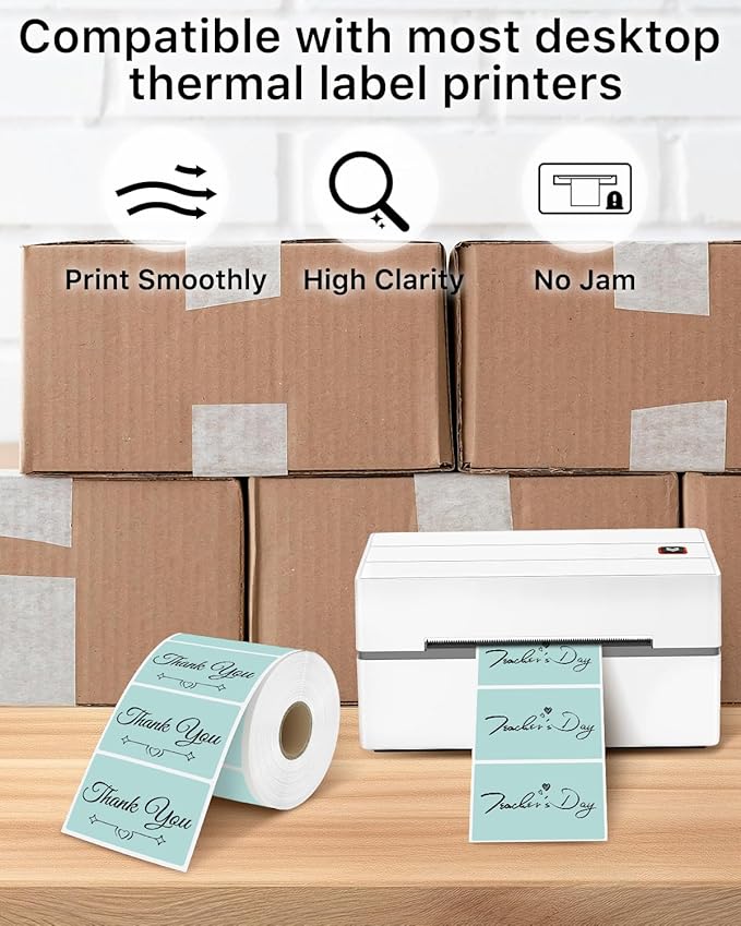 iEager 3" x 2" Thermal Labels, Rectangle Thermal Printer Stickers, Self-Adhesive Durable Sticker with Perforation Line, 500 Labels/Roll, Green