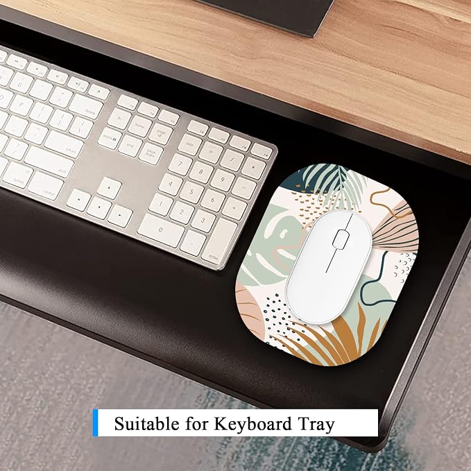 Small Mouse Pad 6 x 7 Inch, Oval Mini Mouse Pad with Non-Slip Rubber Base, Waterproof Compact Mouse Mat for Laptop Computer Wireless Mouse Keyboard Tray Home Office Travel, Green Leaves