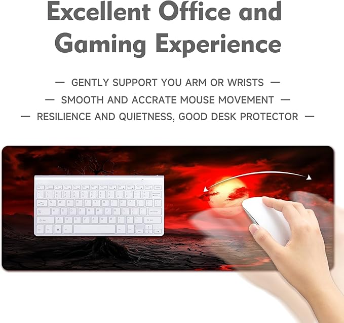 Gaming Mouse Pad Desk Pad XL Large Mouse Mat Office Decor Accessories (Red Moon)