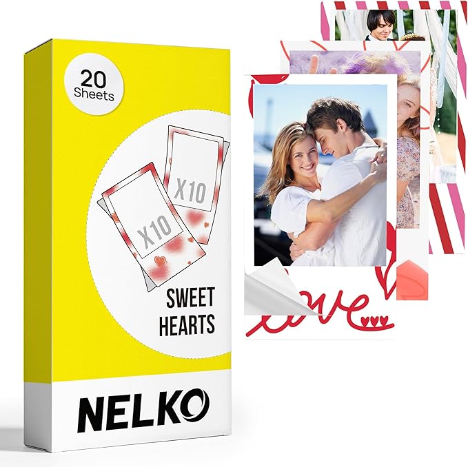 Nelko 52.3x90mm (2.06"x3.54") Premium Photo Paper, 20-Pack Genuine PP01 Pocket Printer Paper, Sticky Back Picture Paper, Compatible with Nelko PP01 Photo Printer, Easy to Peel Off, Sweet Hearts