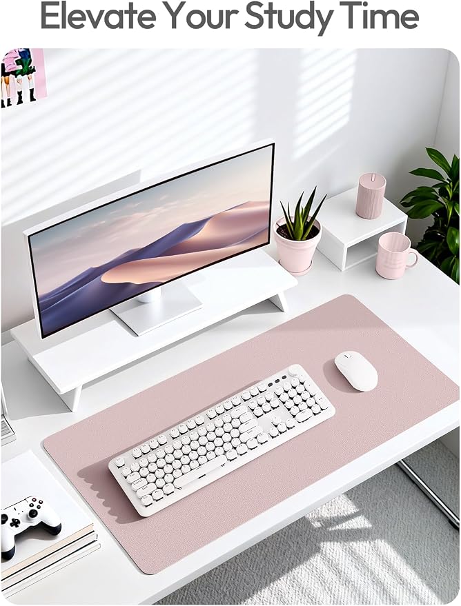 YSAGi Leather Desk Protector, Office Mat, Large Mouse Mat, Non-Slip PU Leather Blotter, Laptop Desk Mat, Waterproof Writing Pad for Office and Home(Grayish Lavender, 42" x 17.2")