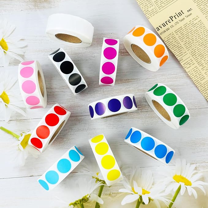 1000 PCS 3/4" Black Dot Stickers Round Circle Coding Labels | Used for manual labor in kindergartens, garage yard price sales, organizing activity color groups,marking spice bottles