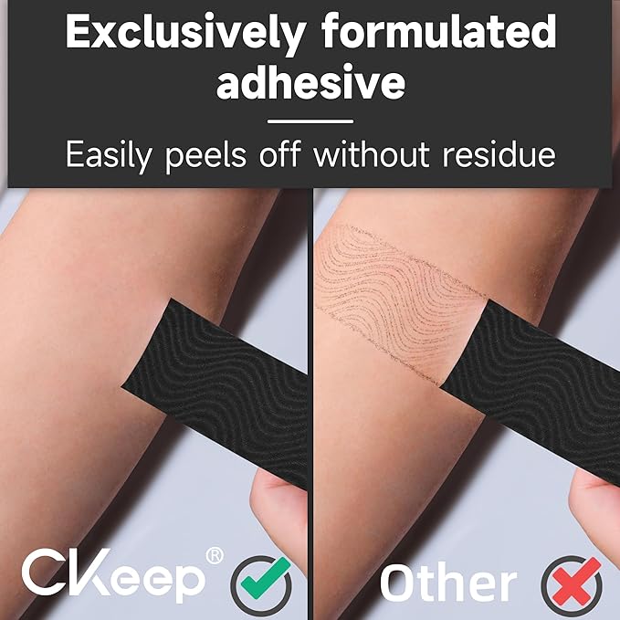 CKeep Kinesiology Tape, 4 Rolls Premium Original Cotton Uncut Elastic Athletic Tape, Latex Free Hypoallergenic Sports Tape, 2inch x 16ft, Black