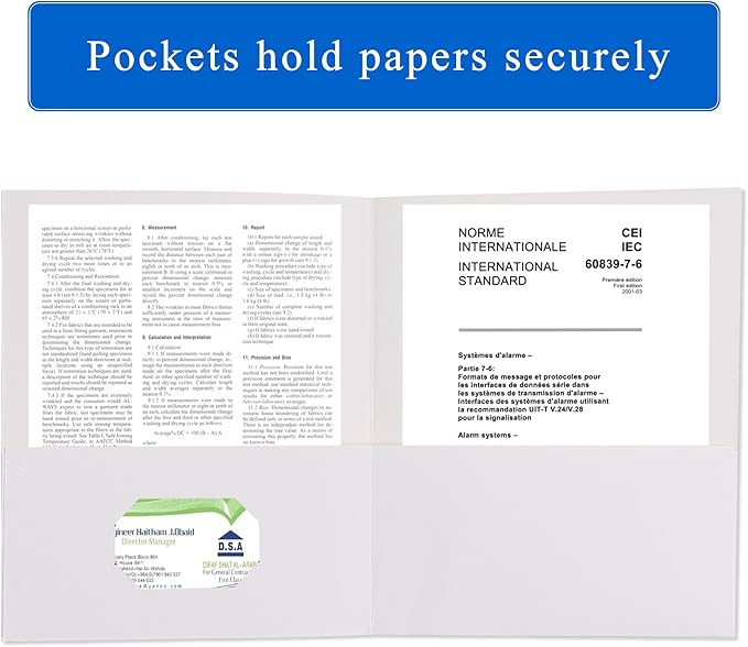 Zzrywuty 25 Packs White Two Pocket File Folders with Business Card Slot,Special Paper,Letter Size,Holds 100 Sheets for School,Office,Business