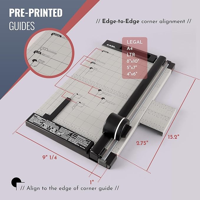 Carl, Professional Rotary Paper Trimmer 15-inch, 15 Sheet Cutting Capacity, Black and Silver