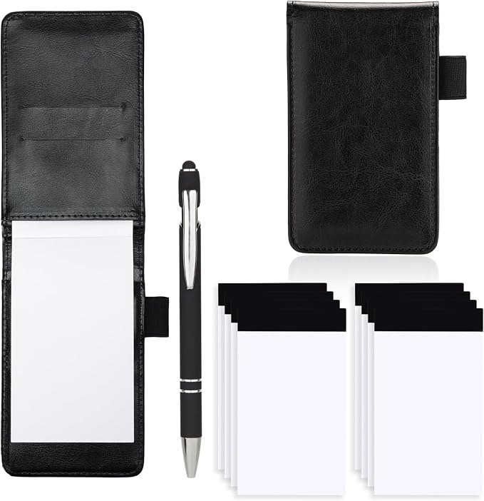 Camelmother 10Pcs Pocket Notepad Holder Set Notebook 3 x 5 Inch With Pen | PU Leather High Value Portable Durable For Cops Security Thinkers & Forgetful Users To Jot Notes And Lists
