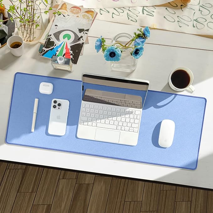 Waterproof Large Gaming Mouse Pad with Durable Stitched Edges, Non-Slip Rubber Base, Grainy Jacquard Mouse Mat Desk Pad for Home Office Gaming, 31.5''x11.8''x0.12'', Matte Blue