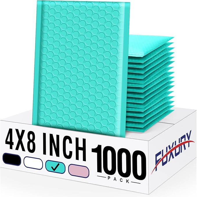 Fuxury Bubble Mailers 4x8" Teal Padded Envelopes 1000Pack | Usable Size 4x7",Strong Adhesion Thick Padded Mailers for Small Business Mailing Small Items,Jewelry,Trading Cards,Makeup