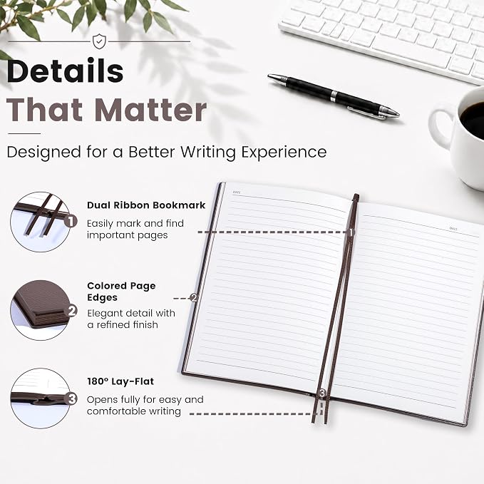 CAGIE Lined Journal Notebook for Men & Women,176 Pages A5 Medium Size, Softcover Leather Journals for Writing, College Ruled Notebook for Work & School, 100 GSM Thick Paper (5.7'' x 8.3'') (Taupe)