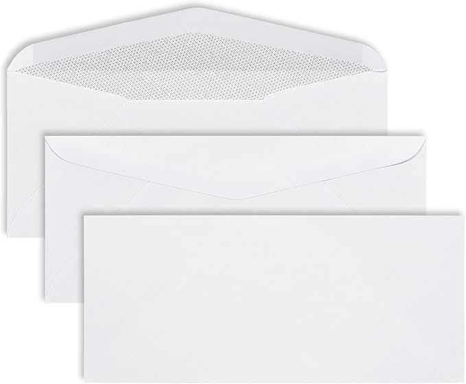 #9 Envelopes Letter Size - 80 Pack - Security Tinted 3 7/8" x 8 7/8" Gummed Seal Business Envelopes - Return Mailing Envelopes for Checks, Invoices, Statements - 24lb Plain White Paper