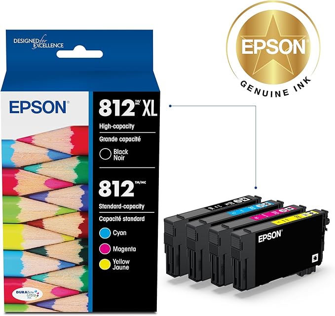 Epson 812 Genuine Ink Cartridge XL Black and Standard Color Combo Pack | Works With WorkForce Pro WF-7310 WF-7820 WF-7840 EC-C7000 Printers