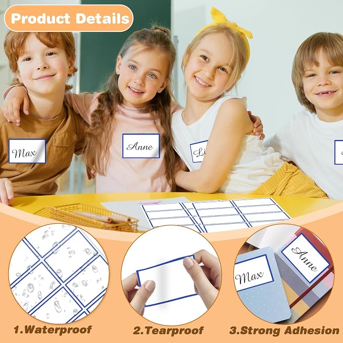 Starboling Name Tag Stickers, 200 Pcs 3"x2" Deep Blue Plain Stickers, Colorful Border, for Office, Meeting, School and Home