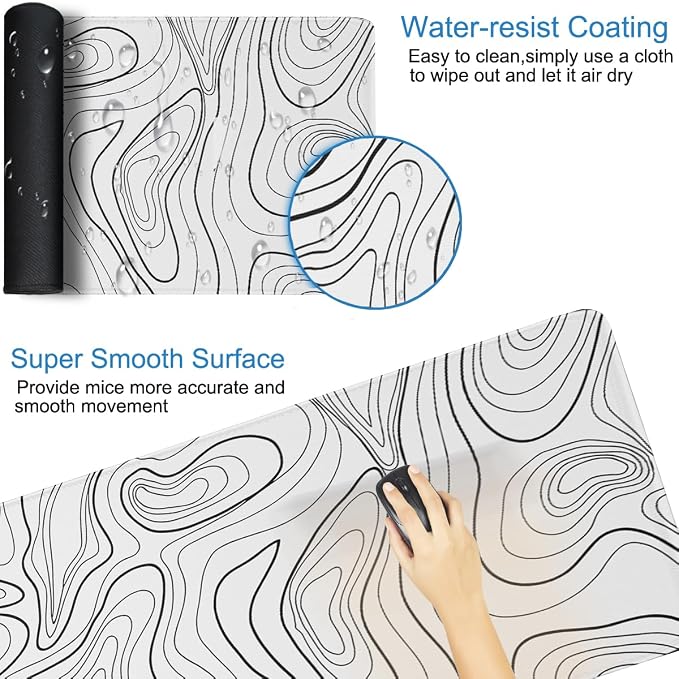 Large Mouse Pad 31.5 x 11.8 in, Gaming Mousepad with Stitched Edges, Premium Microfiber Cloth Surface, Waterproof Non-Slip Base Keyboard Desk Mat for Home Office Gaming, White Black Lines