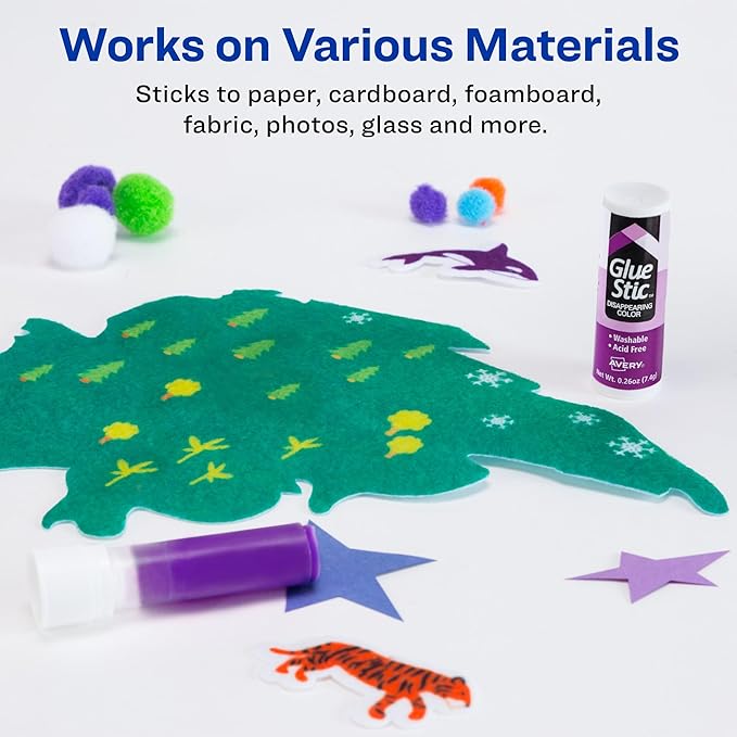 Avery Glue Stick Value Pack Disappearing Purple Color, Washable, 0.26 oz. Permanent Glue Stic, 18pk (98079)