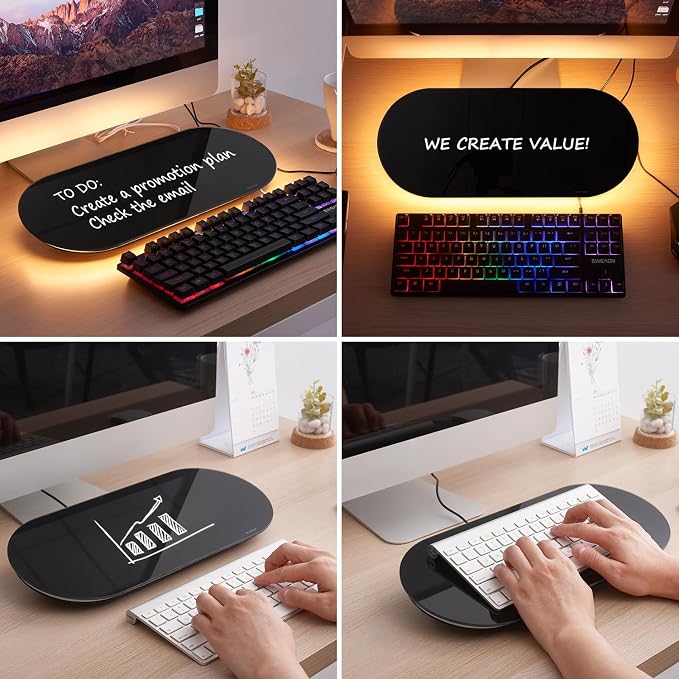 Glass Desktop Whiteboard - 17 X 7 Inches Black Board Warm Light | Glass Surface/Notepad with 1 Drawer/ Desk Organizers/ for Office, Home, School Supplies