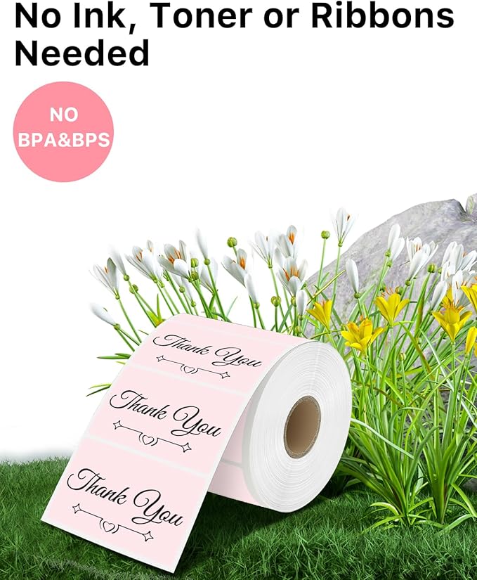 iEager 3" x 2" Thermal Labels, Rectangle Thermal Printer Stickers, Self-Adhesive Durable Sticker with Perforation Line, 500 Labels/Roll, Pink