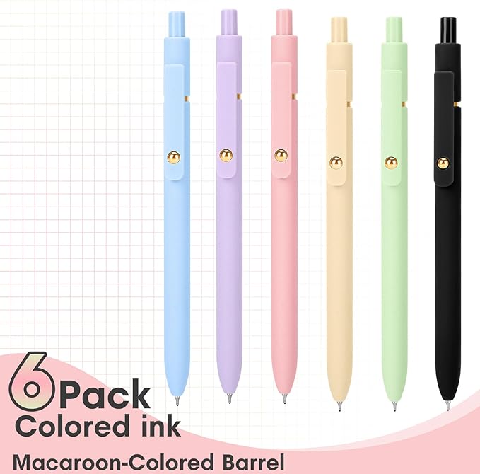 Ddaowanx Colored Gel Pens, 0.5mm Fine Point Retractable,Colorful Pens for Journaling,School Supplies, Gifts for Nurse and Teens, Stockings Stuffers for Women(6Pcs-Aesthetic Colors)
