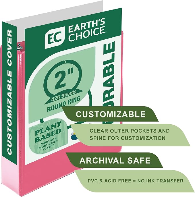 Samsill Plant-Based 2 Inch Durable Round Ring, View Binder, Eco-Friendly, USDA Certified Biobased, Single, Berry Pink