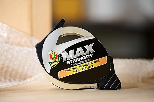 Duck Max Strength Clear Packing Tape with Dispenser - Maximum Strength Heavy Duty Packaging Tape for Shipping & Moving Boxes - 3" Core - 1.88 Inch x 54.6 Yards - Clear (284982)