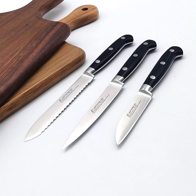 Paring Knife, MATTSTONE HILL 3.15" Small Kitchen Knife, Peeling Knife - German Steel, Triple Rivet Handle