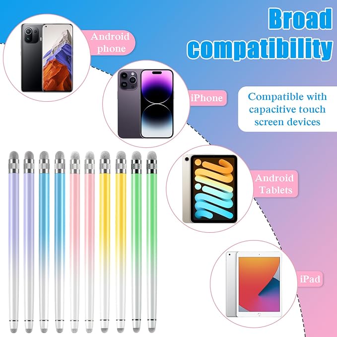 Bopomofo 10PCS Stylus Pen for Touchscreen,High Sensitivity & Precision | Metal Barrel,Fiber Tip,No Charging,Compatible with iPhone iPad Android Microsoft Surface Nintendo Switch Touch Screen