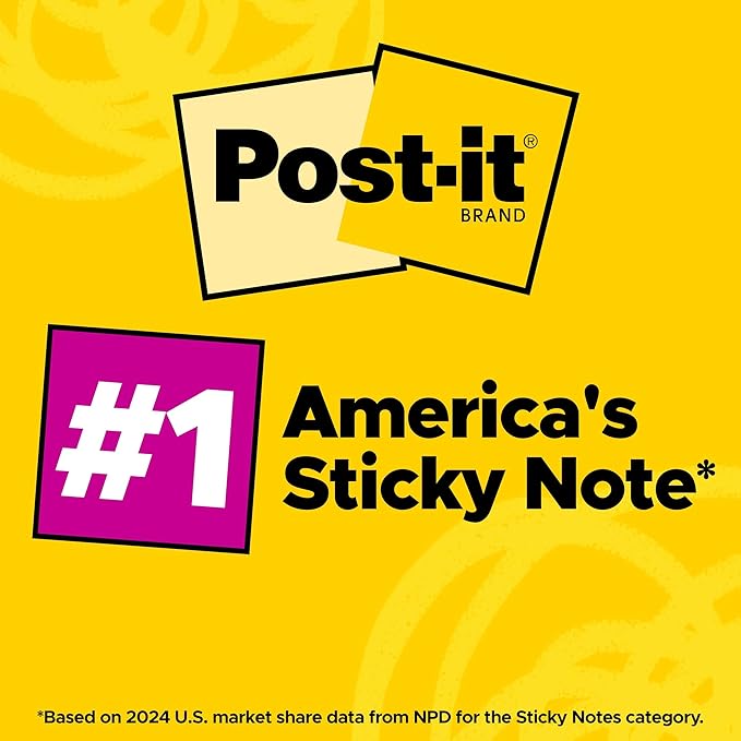 Post-it Notes, 3 in x 3 in, 18 Sticky Notes Pads, 100 Sheets per Pad, The Iconic Canary Yellow Note, New Year Organization or Second Semester School Supplies
