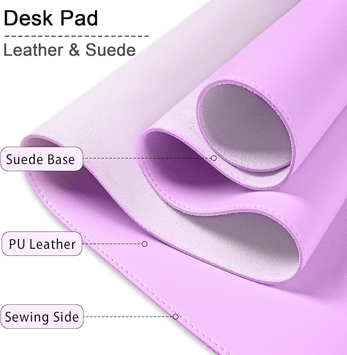 Large Desk Mat 35.4" x 17", PU Leather Desk Pad Protector, Non-Slip Large Mouse Pad for Desk, Waterproof Computer Desk Mat, Office Desk Pad for Keyboard Mouse (Violet)