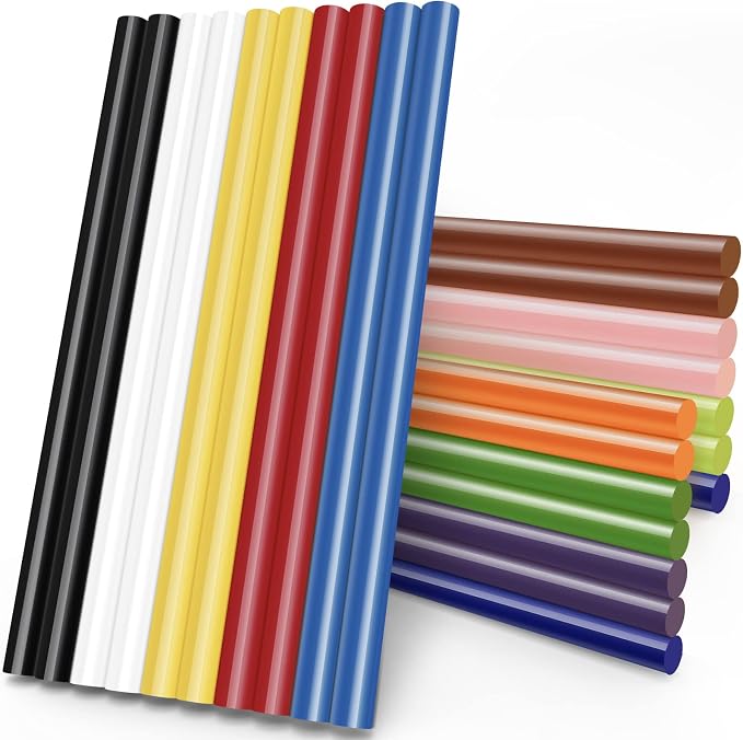 Manarty Color Hot Glue Sticks Full Size, 8" Long x 0.43" Dia Hot Melt Glue Sticks Bulk, Colored Adhesive Glue Sticks Standard for Crafting DIY Art School Gluing Project Repair Sealing, 24 PCS