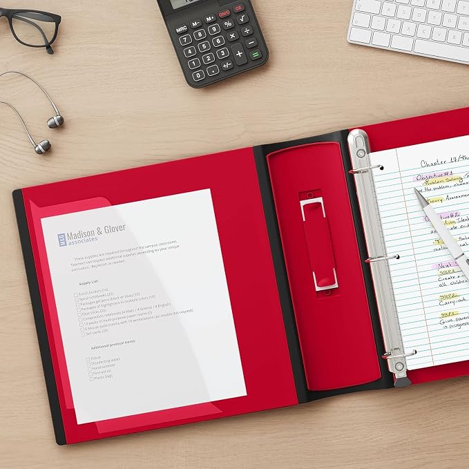 Staples Better 5-Inch D-Ring View Binder, Red, Reinforced Spine | Extra-large capacity binder for archiving everyday office documents.