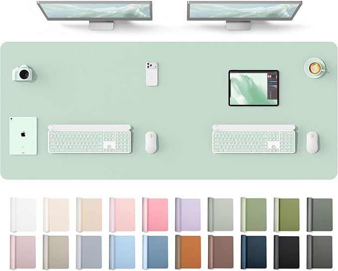 YSAGi Leather Desk Protector, Office Mat, Large Mouse Mat, Non-Slip PU Leather Blotter, Laptop Desk Mat, Waterproof Writing Pad for Office and Home(Pale Green, 63" x 24")
