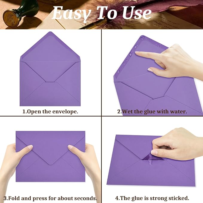 100 Pack A7 Envelopes, Dark Purple Greeting Card Envelopes Self Seal, 5.24 x 7.24 in Envelopes for Birthday Graduation Baby Shower Wedding Invitation Cards